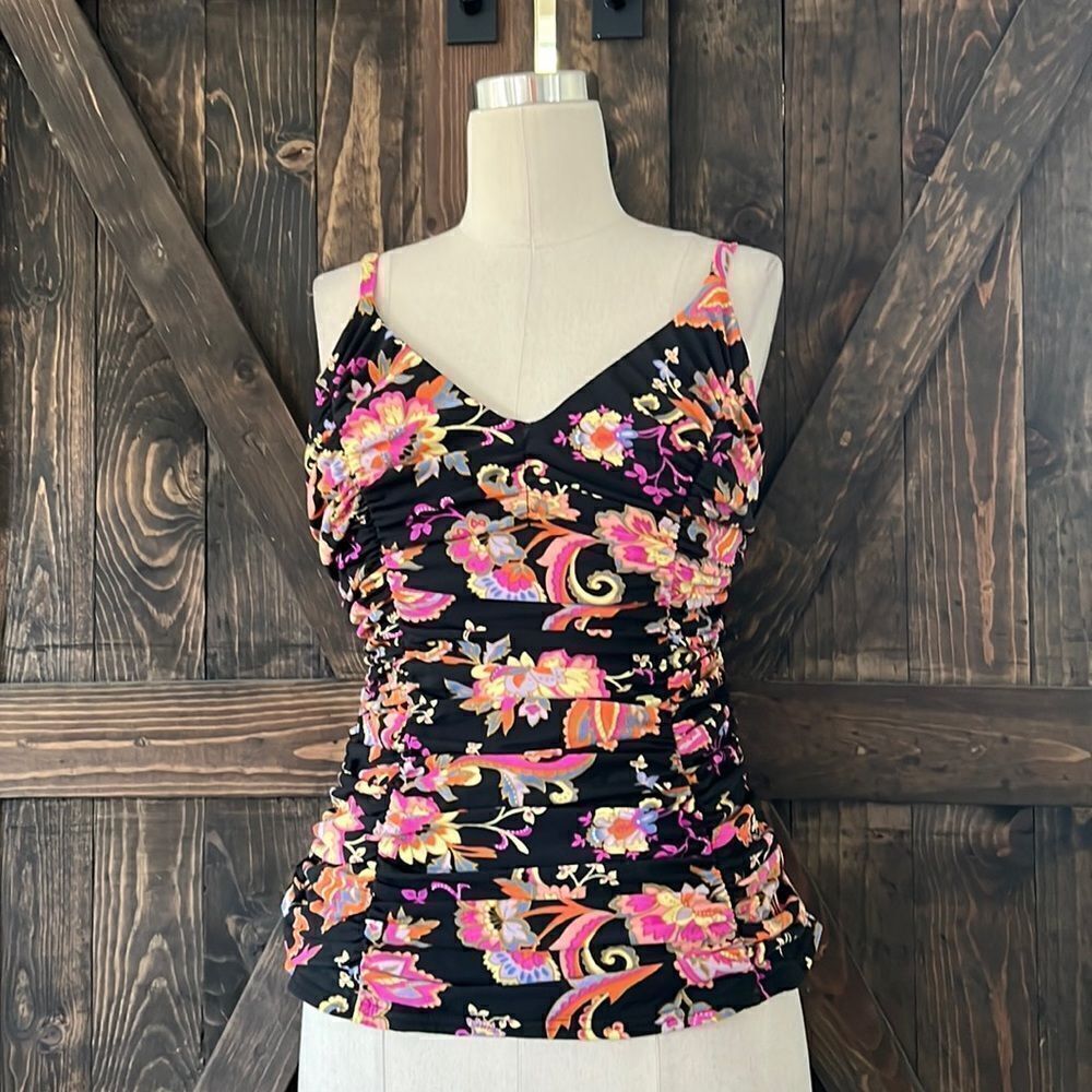 Miraclesuit floral ruched Tankini swim top Medium